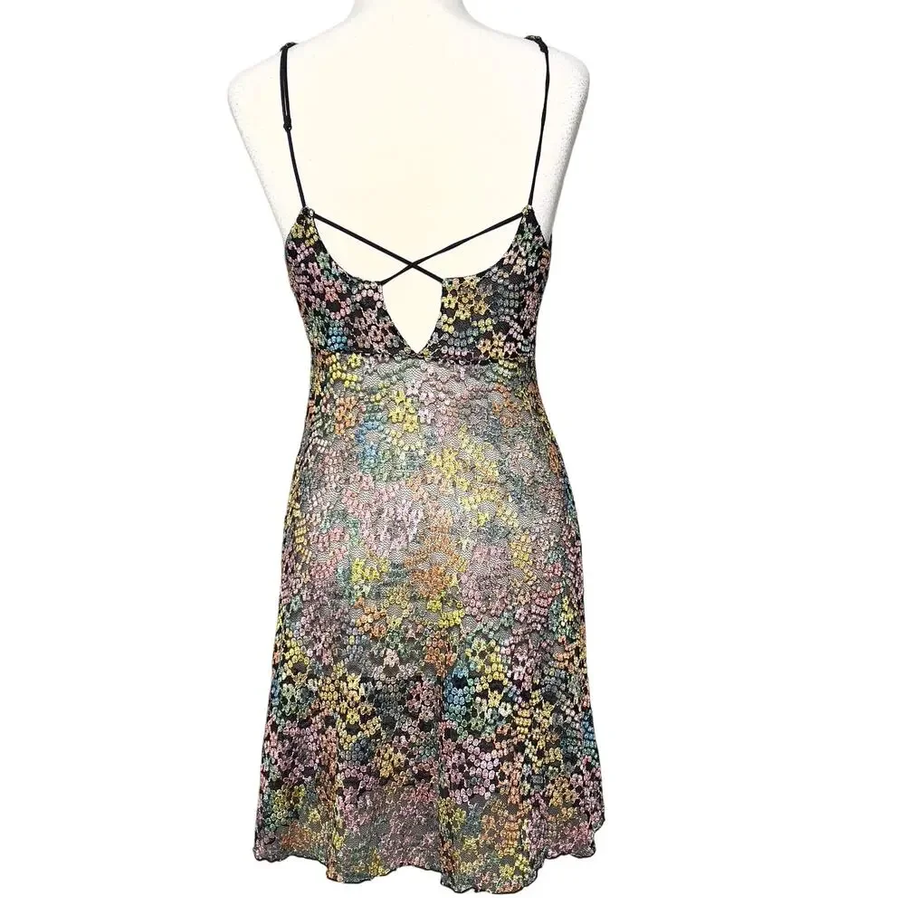 Free Prople Forget Me Not SZ L Floral Metallic Slip Dress - Picture 4 of 7